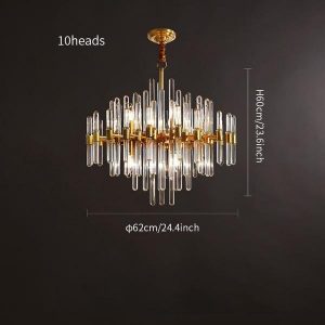 Brass Chandelier with Clear Glass Rods Shade