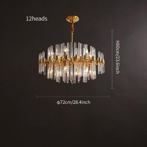 Brass Chandelier with Clear Glass Rods Shade