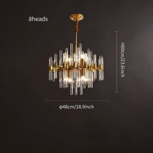 Brass Chandelier with Clear Glass Rods Shade
